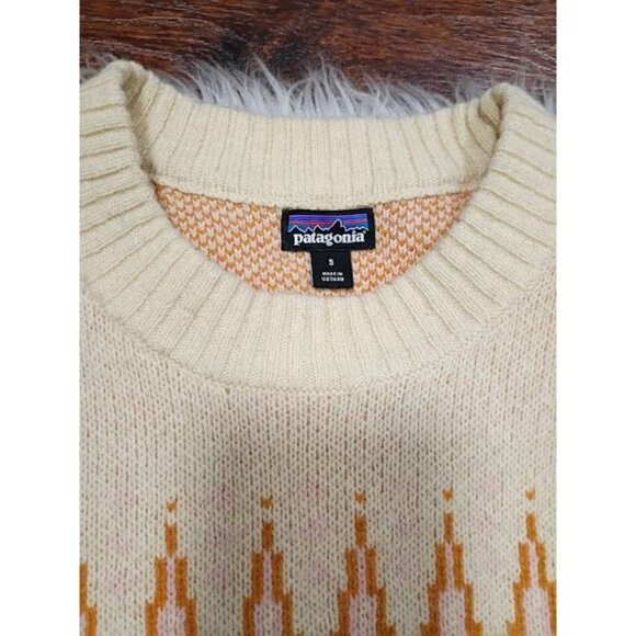 Patagonia Cream Sweater Zigzag Pattern Recycled Wool Blend Size S - Picture 5 of 8
